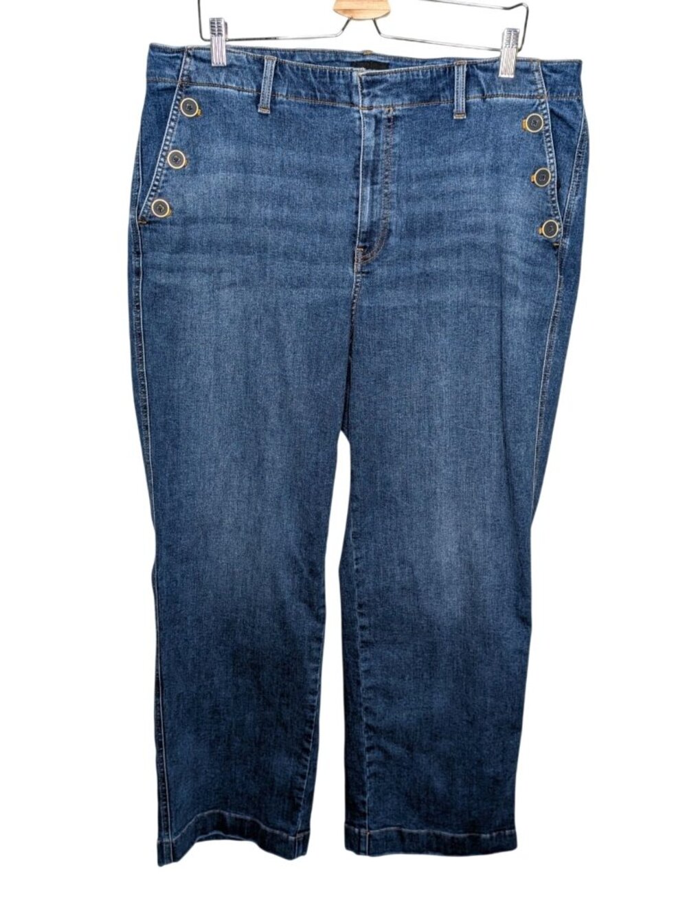 Talbots Womens Wide Leg Blue Denim Jeans 18W Side Button Detail